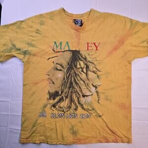 Vintage Bob Marley Shirt Mens XL Tie Dye Iron Lion Zion Reggae Graphic 90s